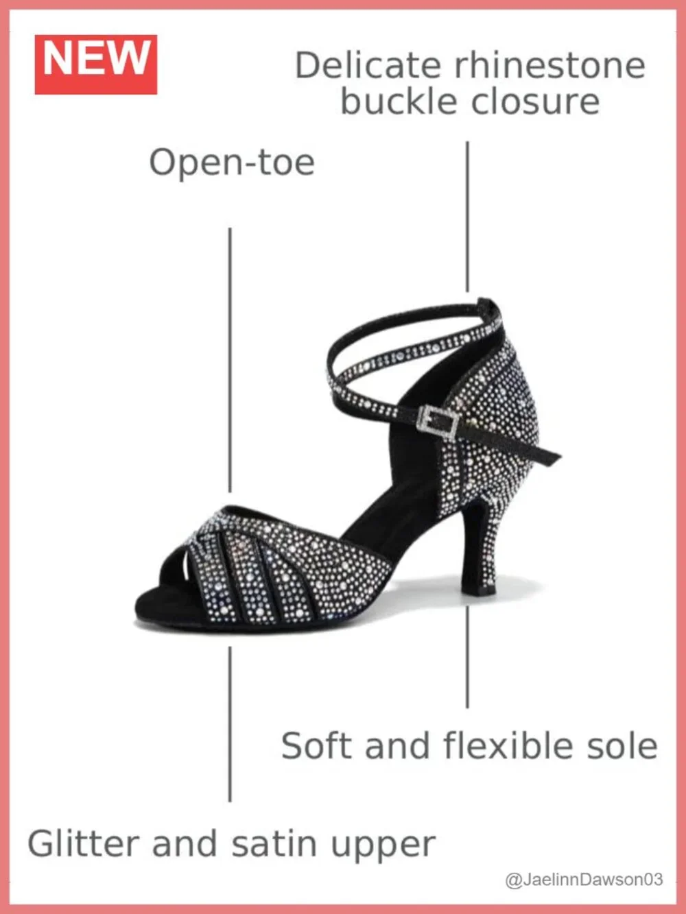 Women Rhinestone Latin Dance Shoes Ankle Strap Salsa Ballroom Heels Open Toe